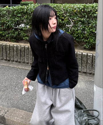 FRINGE TWEED ZIP-UP JACKET